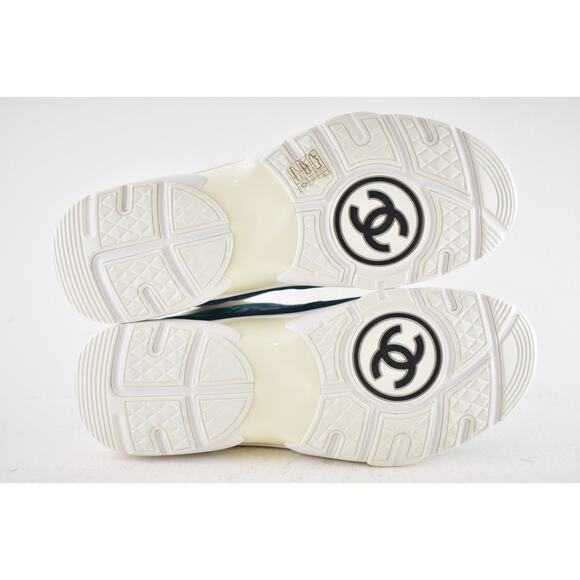 Chanel 19K Mens Green Grey Teal Blue White CC Logo Low Top Trainer Sneaker 44 11 - Picture 12 of 12